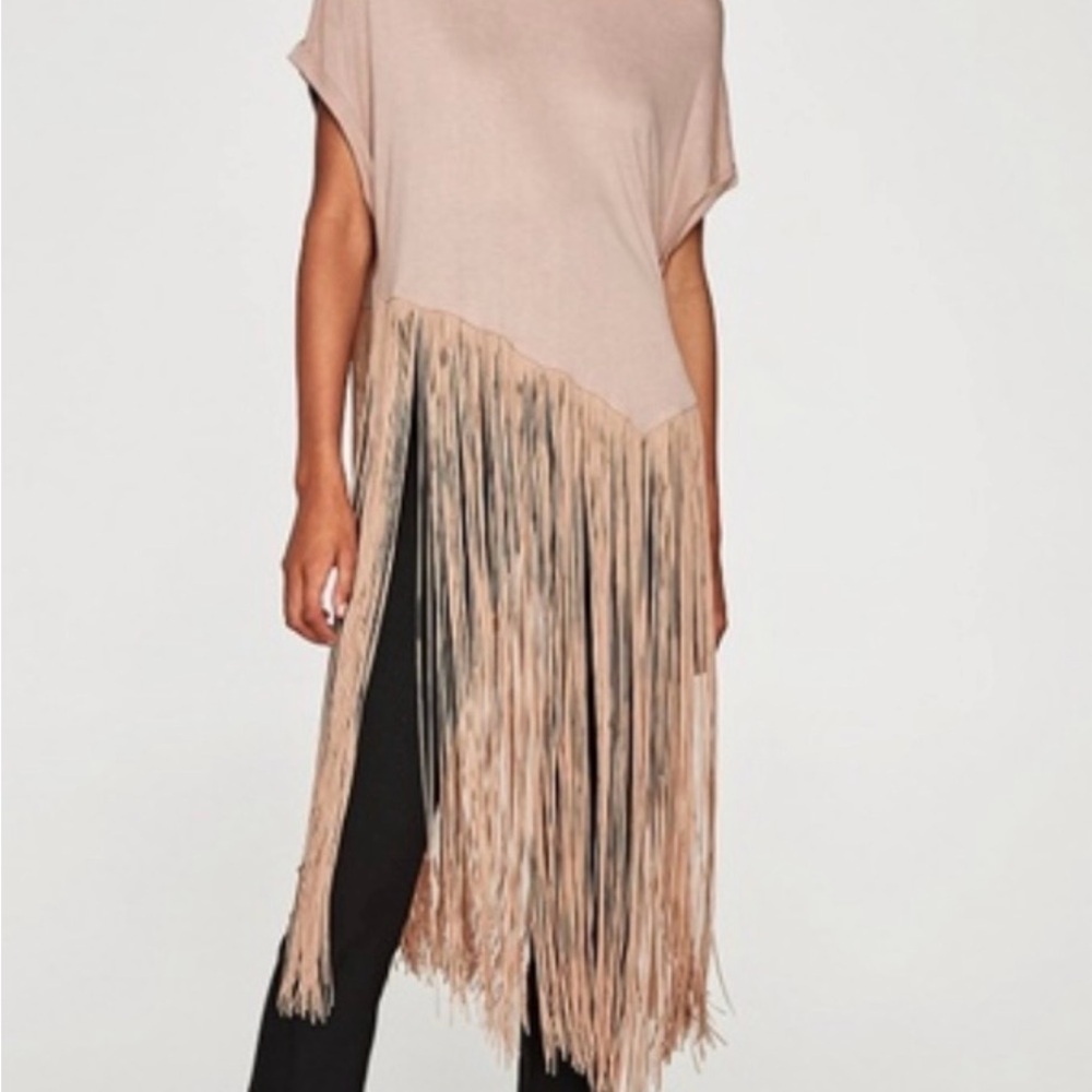 Zara Pink/blush fringe top